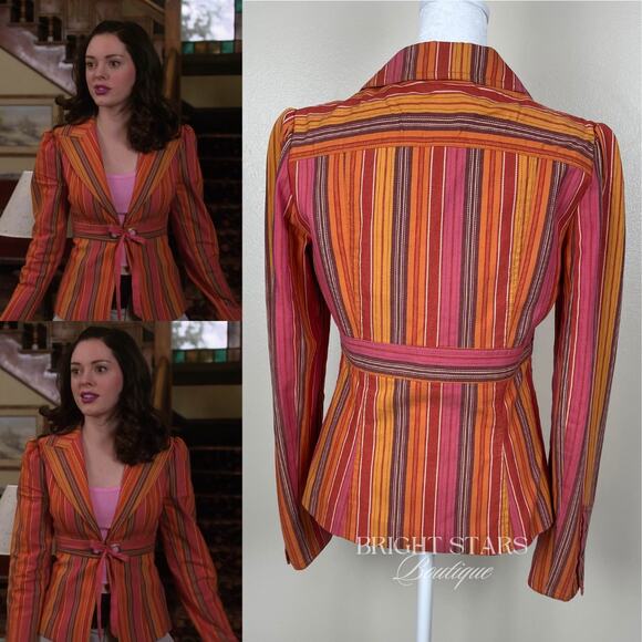 Rare Stripe Blazer Jacket ASO Paige Matthews Charmed Tie Front Vintage Y2K - Picture 2 of 11